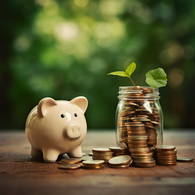 Financing options like a piggy bank and jar of coins