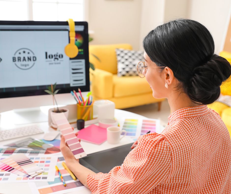 Graphic designer making a logo on a computer