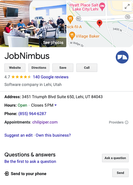 Example of a completed Google Business Profile