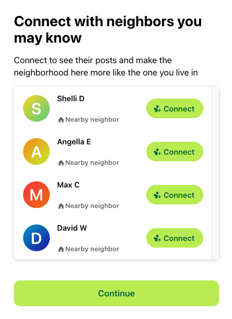 A list of nearby Neighbors to add on Nextdoor