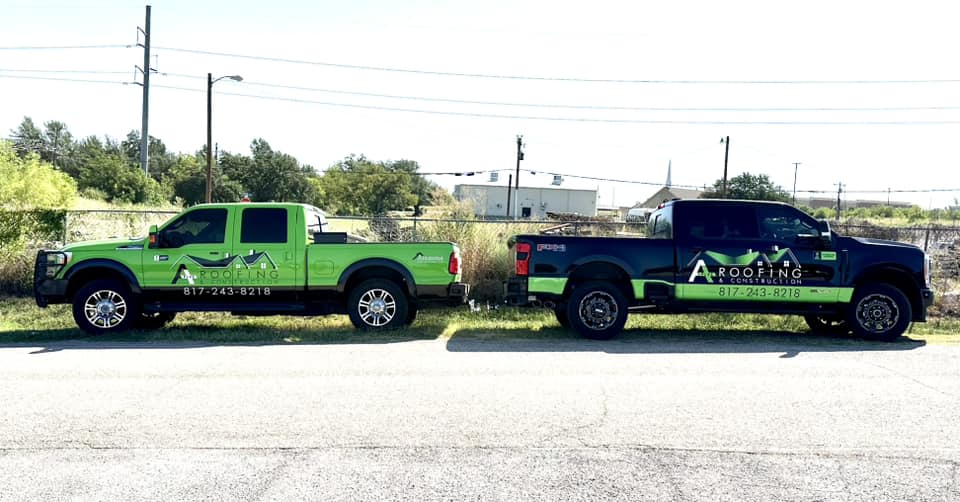 Green and black roofing truck wraps