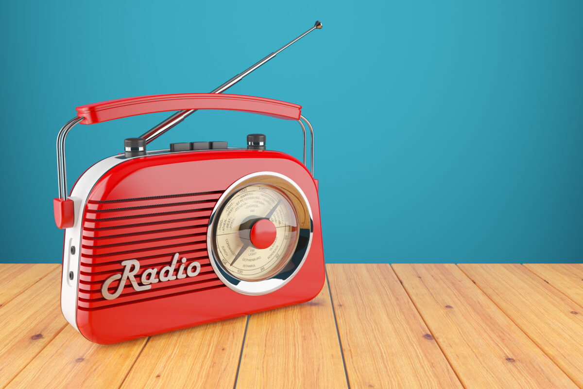 A red radio used for radio marketing for roofing