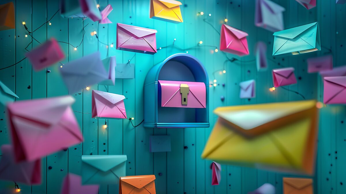 Colored envelopes and a mailbox