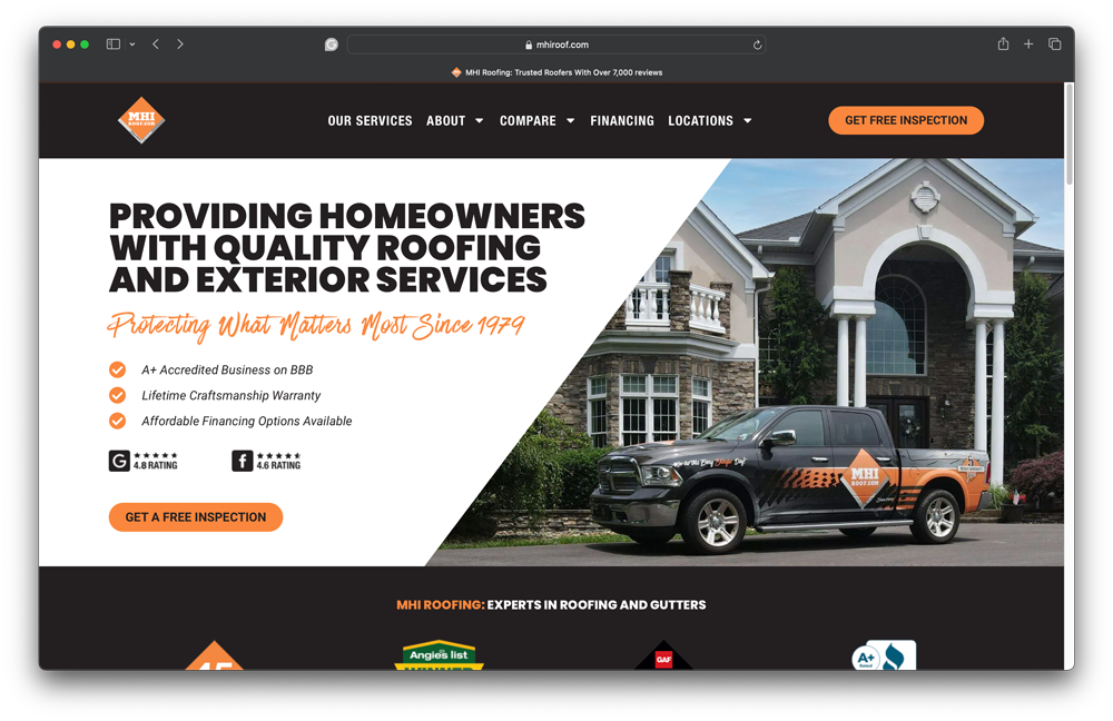 roofing website landing page